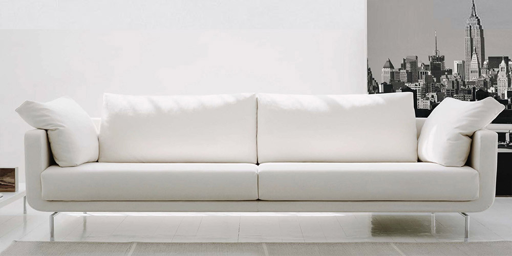 Καναπές 3 θέσεων σε λευκό δέρμα, μοντέλο Queen
