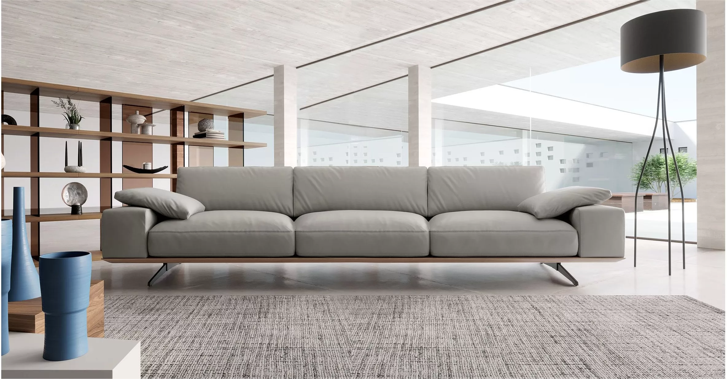 Τετραθέσιος καναπές Aquila 300 cm, σε δέρμα Natural και γκρι χρώμα